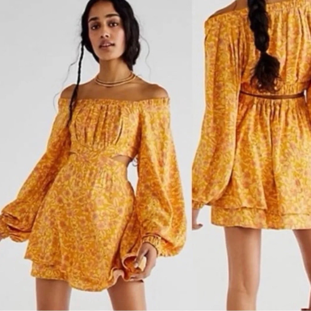 Free People Jael Cutout Mini Dress Floral Spring Autumn Fall Large
